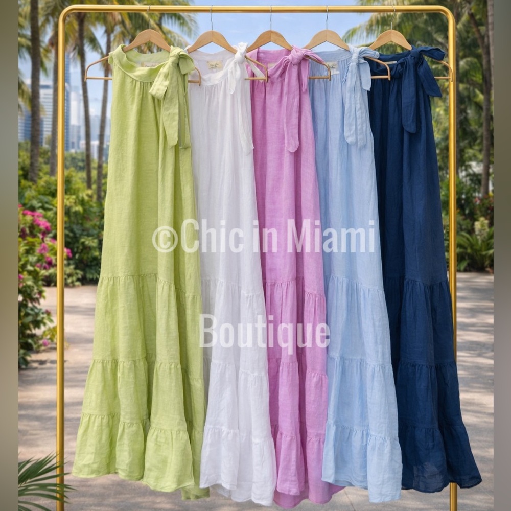 Italian 100% Linen A Line Flowy Maxi Dress OS Multi Color Options